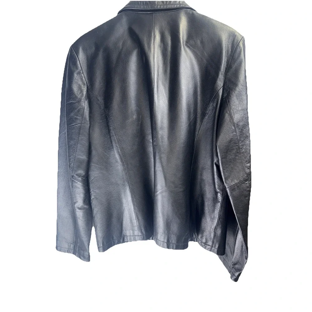 B. Moss - Black Leather Jacket Quilted Lining - Women's Large Button Front 😊‎